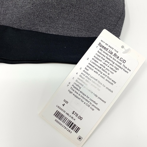 NWT lululemon speed up bra C/D heathered black - Picture 2 of 3